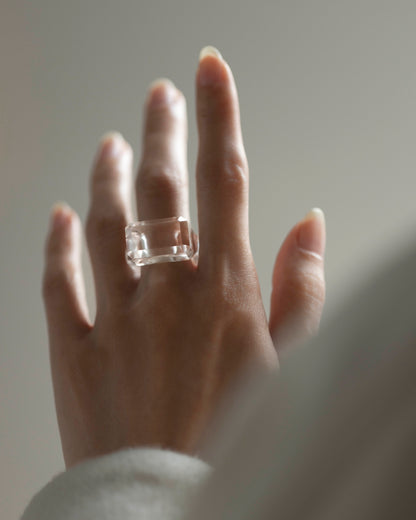 Rock crystal emerald cut ring